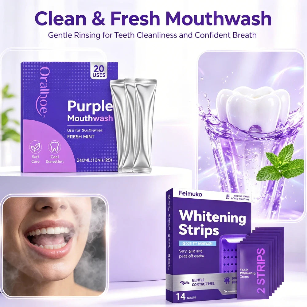 Purple Whitening Strips and Mouthwash Set