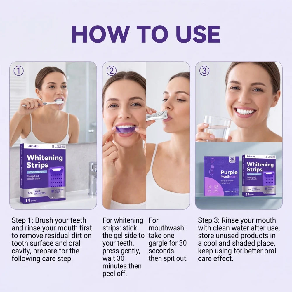Purple Whitening Strips and Mouthwash Set