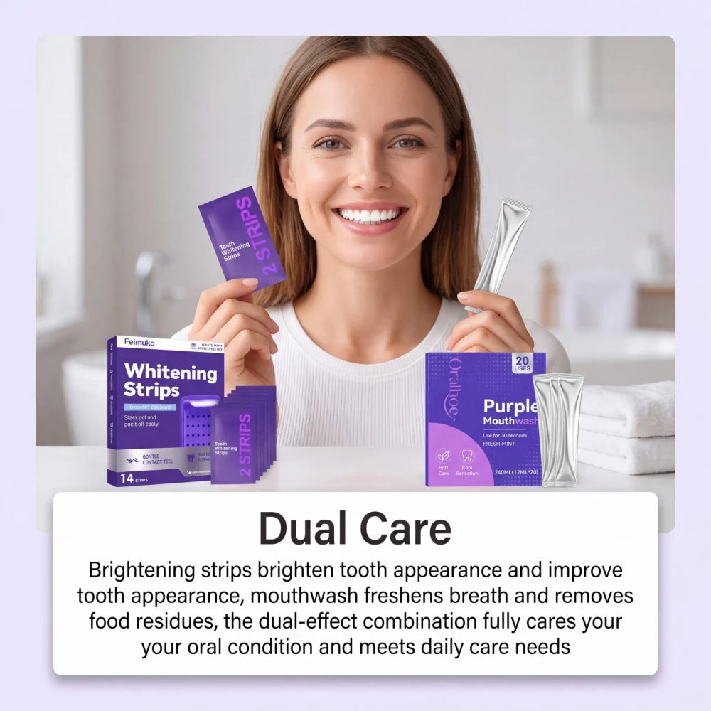 Purple Whitening Strips and Mouthwash Set
