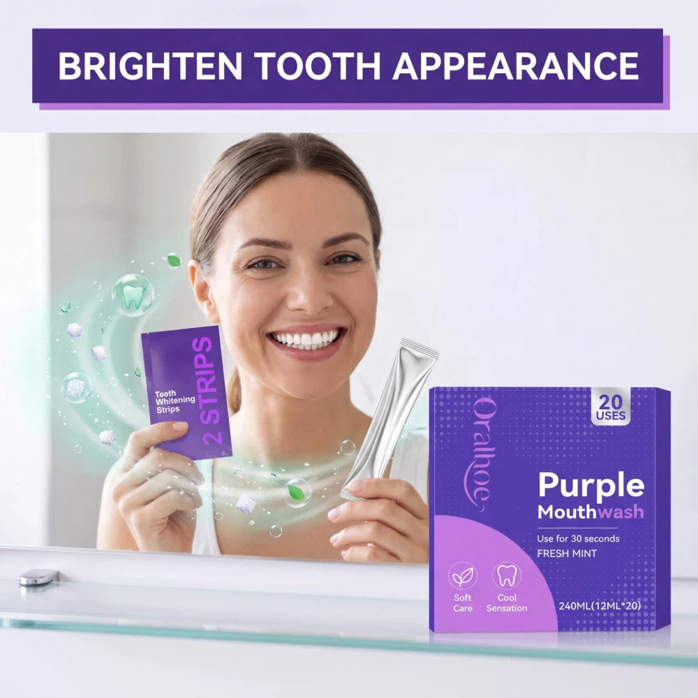 Purple Whitening Strips and Mouthwash Set