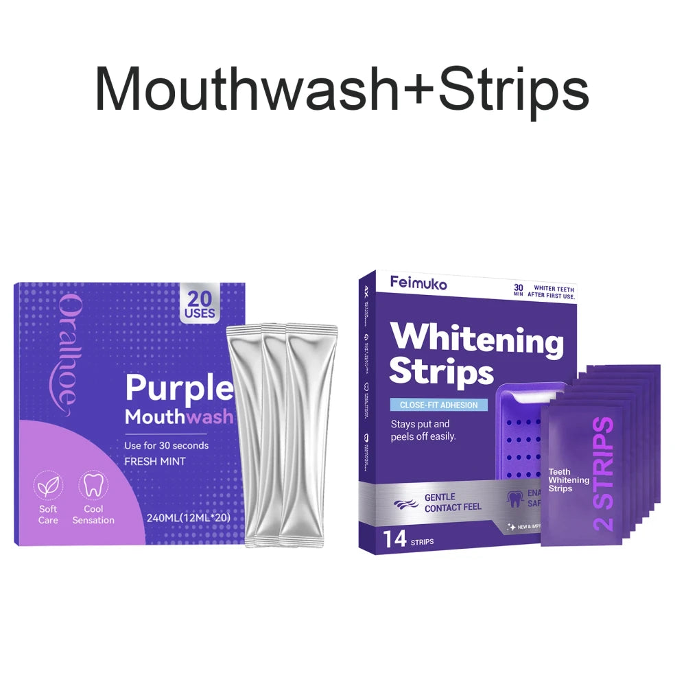 Purple Whitening Strips and Mouthwash Set