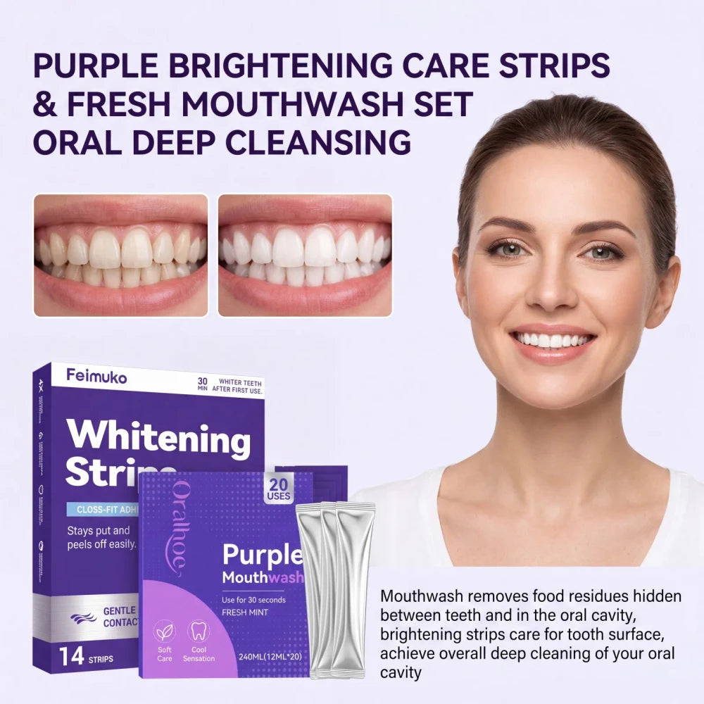 Purple Whitening Strips and Mouthwash Set