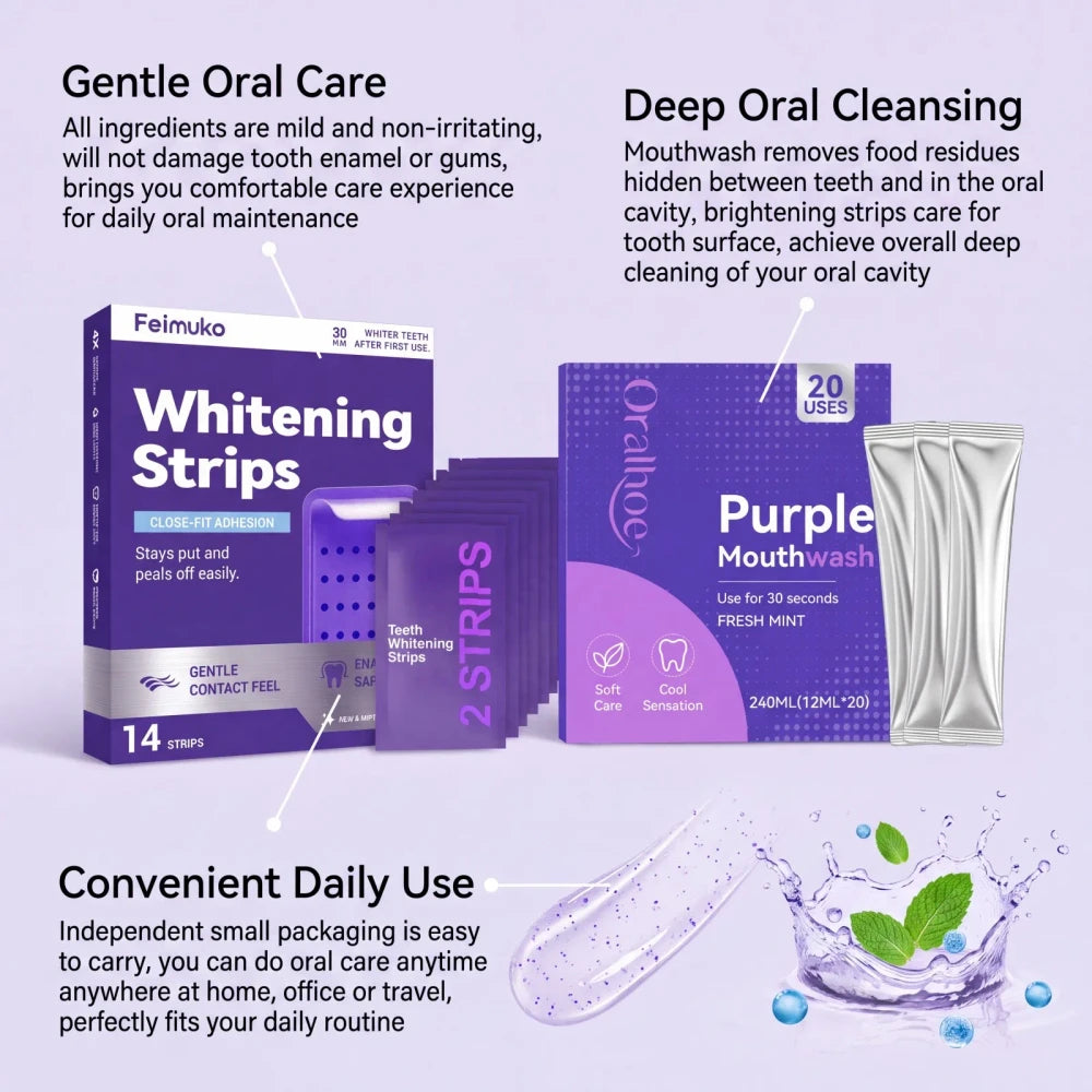 Purple Whitening Strips and Mouthwash Set