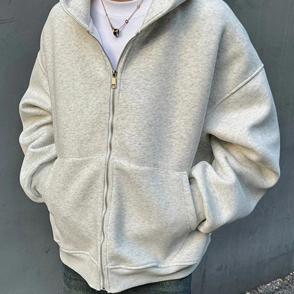 Loose Fit Zip-Up Streetwear Hoodie