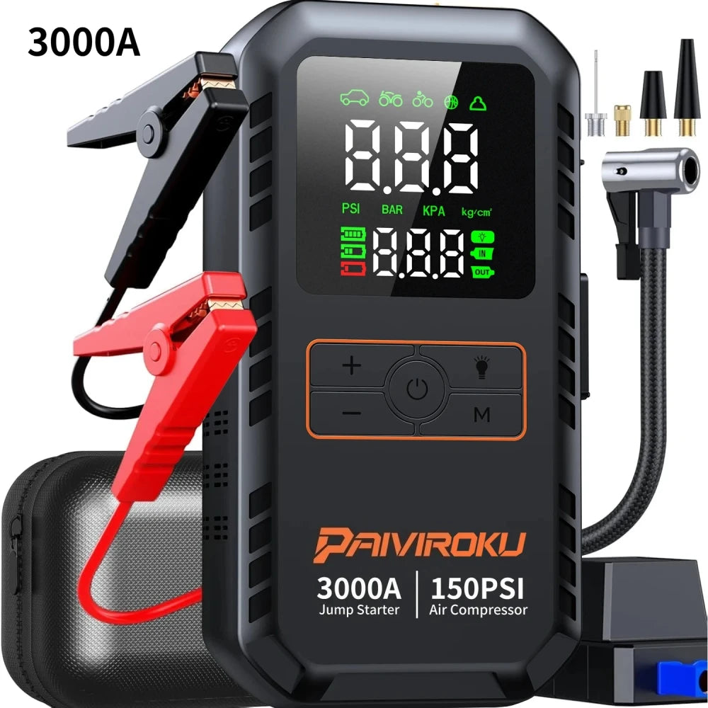 Portable Car Battery Jump Starter with Air Compressor
